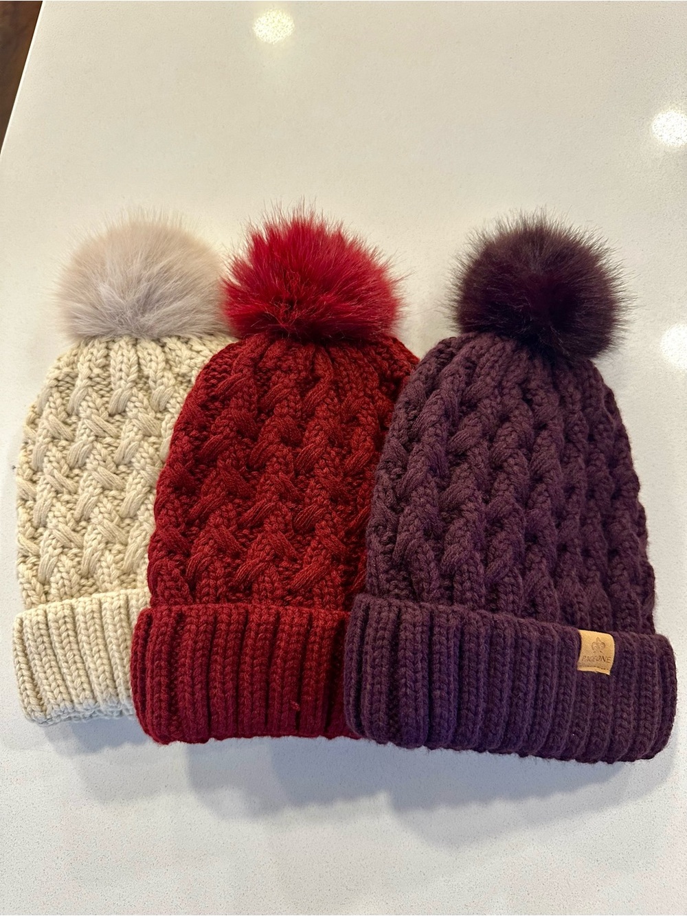 NWOT Knit Pom Beanie - Red, Beige, Plum All3
